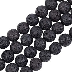 Natural Lava Rock Beads Strands, Round, Black, 10mm, Hole: 1mm, about 38~40pcs/strand, 15~15.5 inch(G-OC0001-38-10mm)
