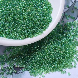 MIYUKI Round Rocailles Beads, Japanese Seed Beads, 11/0, (RR179L) Transparent Light Green AB, 2x1.3mm, Hole: 0.8mm, about 50000pcs/pound(SEED-G007-RR0179L)