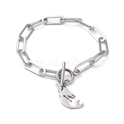 304 Stainless Steel Charm Bracelets, with 304 Stainless Steel Cable Chains, Mermaid, Stainless Steel Color, 7-1/2 inch(19cm)(BJEW-JB05033-05)