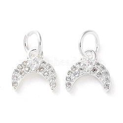 Rack Plating Brass Micro Pave Clear Cubic Zirconia Charms, Long-Lasting Plated, with Jump Rings, Moon, Silver, 9x9x2.5mm(KK-D097-06S)