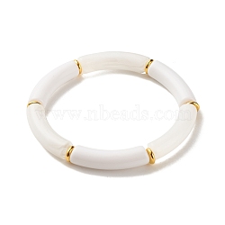 Two Tone Acrylic Curved Tube Beaded Stretch Bracelet, Chunky Bracelet for Women, White, Inner Diameter: 2-1/8 inch(5.5cm)(BJEW-JB07971-01)