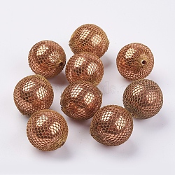 Handmade Woven Beads, Brass Bead Covered with Brass Chain, Golden, 26mm, Hole: 2.5mm, about 10pcs/bag(G-F552-05GR-26mm)