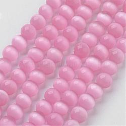 Cat Eye Beads, Round, Pink, 6mm, Hole: 1mm, about 66pcs/strand, 14.5 inch/strand(CER20)