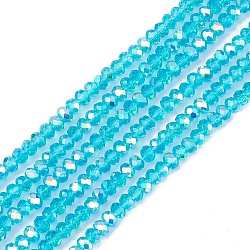 Transparent Electroplate Glass Beads Strands, Faceted, Rondelle, AB Color Plated, Deep Sky Blue, 4~4.5x3~3.5mm, Hole: 0.8mm, about 150~152pcs/strand, 17.91~19.69 inch(45.5~50cm)(EGLA-F156-AB08)