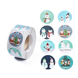 8 Patterns Snowman Round Dot Self Adhesive Paper Stickers Roll, Christmas Decals for Party, Decorative Presents, Colorful, 25mm, about 500pcs/roll(X-DIY-A042-01I)