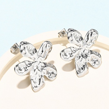 Valentine's Day 304 Stainless Steel Stud Earrings, Flower, Stainless Steel Color, 29x28mm