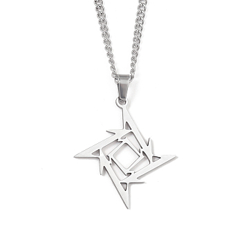 201 Stainless Steel Pendant Necklaces for Man, Ninja Star, 23.66 inch(60.1cm), Rhombus: 35.5x32.5x1.2mm