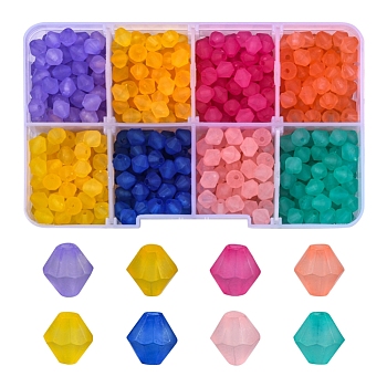 640Pcs 8 Colors Frosted Acrylic Beads, Faceted, Cone, Mixed Color, 6x5.5mm, Hole: 1.5mm, 80pcs/color