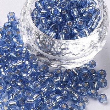 Glass Seed Beads, Silver Lined Round Hole, Round Small Beads, Royal Blue, 6/0, 4mm, Hole: 1.5mm, about 4500 pcs/pound