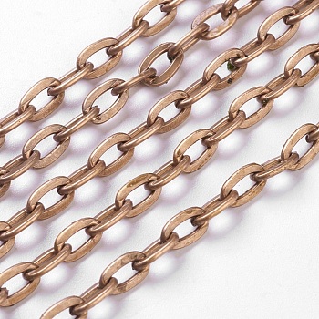Iron Cable Chains, Unwelded, Flat Oval, Cadmium Free & Nickel Free & Lead Free, Red Copper Color, 7x5.1x1.2mm