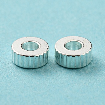 201 Stainless Steel Corrugated Beads, Flat Round, Silver, 6x2mm, Hole: 2.2mm