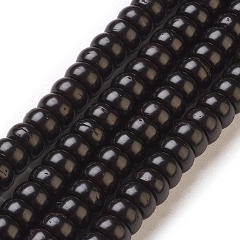 Coconut Shell Beads Strands, Dyed, Rondelle, Black, 7x4mm, Hole: 0.5~1mm, about 114pcs/strand, 18.3 inch(46.5cm)