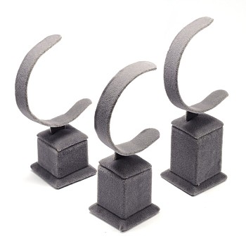 Wood Bracelet/Watch Display Stands, with Iron and Velour, Gray, 12~14.5x4x4cm