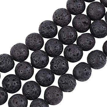 Natural Lava Rock Beads Strands, Round, Black, 10mm, Hole: 1mm, about 38~40pcs/strand, 15~15.5 inch