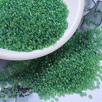 MIYUKI Round Rocailles Beads, Japanese Seed Beads, 11/0, (RR179L) Transparent Light Green AB, 2x1.3mm, Hole: 0.8mm, about 50000pcs/pound
