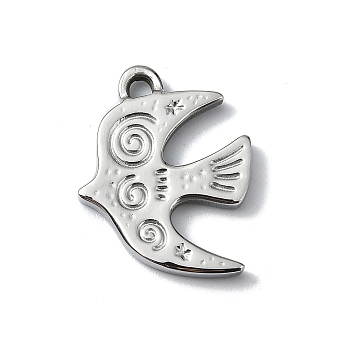 Anti-Tarnish 304 Stainless Steel Pendants, Swallow Charm, Stainless Steel Color, 20x16x2mm, Hole: 2mm