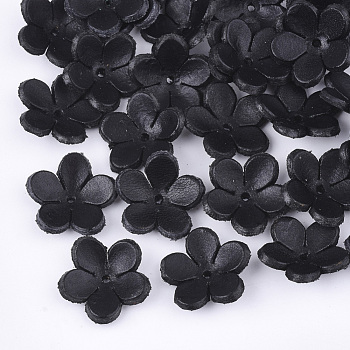 5-Petal Eco-Friendly Cowhide Bead Cap, Flower, Black, 17~18x18x5mm, Hole: 1.2mm