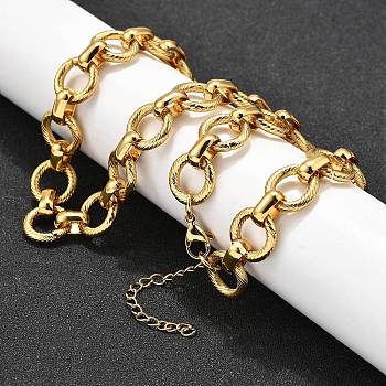 304 Stainless Steel Twisted Ring Link Chain Necklaces, Ion Plating(IP), Golden, 17.83 inch(45.3cm)