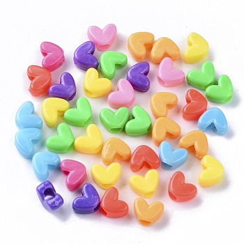 Opaque Polystyrene(PS) Plastic Beads, Heart, Mixed Color, 7x9.5x5mm, Hole: 3.5mm, about 3000pcs/500g