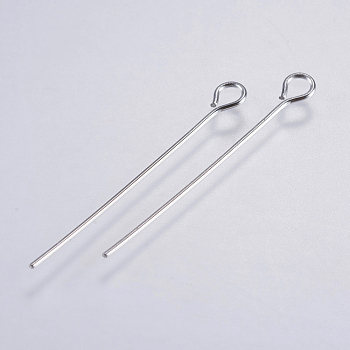 304 Stainless Steel Eye Pins, Stainless Steel Color, 30mm, Pin: 0.5mm, Head: 3mm, Hole: 2mm