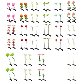 64pcs 16 style Bean Sprout Plastic Alligator Hair Clips, Green Pea Cute Flower Grass Hair Clips Decoration for Girls, Mixed Patterns, 72~132mm, 4pcs/style