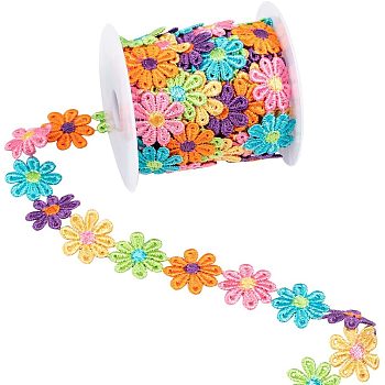 Flower Polyester Ribbon, for Gift Packing, with Plastic Empty Spools for Wire, Thread Bobbins, Mixed Color, 1 inch(26mm), 2mm, about 7.5yards/roll(6.5m/roll)