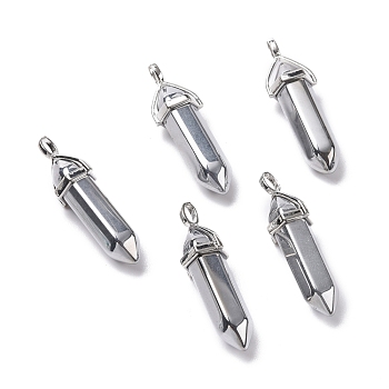 Faceted Bullet Glass Pointed Pendants, with Platinum Plated Brass Findings, Silver Plated, 38~39.5x12.5x10mm, Hole: 5x3mm
