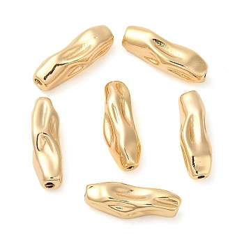 Brass Textured Beads, Irregular Tube, Real 18K Gold Plated, 18x5.5x6mm, Hole: 1.4mm