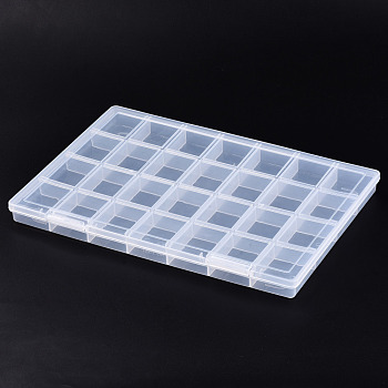 Polypropylene(PP) Bead Storage Containers, 28 Compartments Organizer Boxes, with Hinged Lid, Rectangle, Clear, 28.4x19.4x2.1cm, compartment: 4.5x3.8cm
