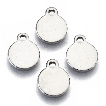 201 Stainless Steel Charms, Laser Cut, Stamping Blank Tag, Flat Round, Stainless Steel Color, 10x8x1mm, Hole: 1.4mm