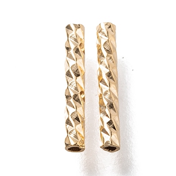 Corrugated Brass Tube Beads, Long-Lasting Plated, Real 24K Gold Plated, 10x1.5mm, Hole: 0.7mm