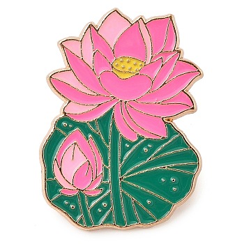 Alloy Enamel Brooches, Lotus, 33.5x24.5mm