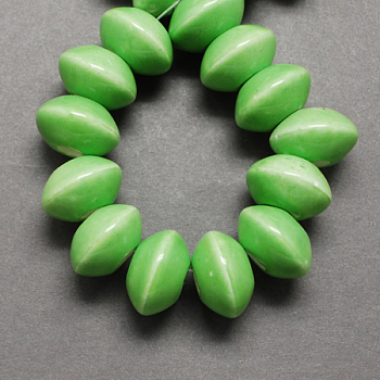 Handmade Porcelain Beads, Bright Glazed Porcelain, Rondelle, Lime Green, 15x10mm, Hole: 4mm