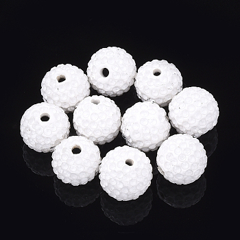 Handmade Polymer Clay Rhinestone Beads, Round, White, 12mm, Hole: 1.8mm