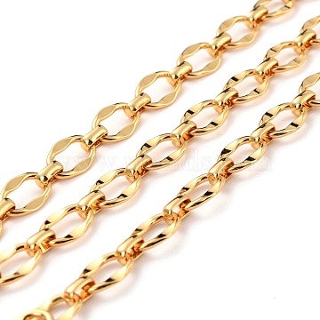 Brass Link Chains, Long-Lasting Plated, Unwelded, Rectangle & Dapped Oval, with Spool, Cadmium Free & Nickel Free & Lead Free, Real 18K Gold Plated, Link: 7.5x4.5x3mm, 14x10x2mm(CHC-C020-16G-NR)