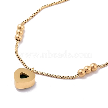 Glass Heart Charm Bracelet with Box Chains(BJEW-E075-01G)-3