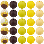 80Pcs 5 Styles Silicone Beads, DIY Necklaces and Bracelets Making, Round with Flower Pattern, Mixed Color, 15mm, Hole: 2mm, 16pcs/style(SIL-SC0003-06D)