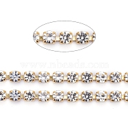 304 Stainless Steel Rhinestone Strass Chains, with Spool, Rhinestone Cup Chains, Golden, Crystal, 3x3x2.7mm, about 32.8 Feet(10m)/roll(STAS-T055-12G-A)