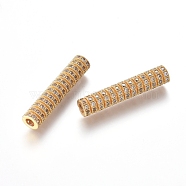 Brass Micro Pave Cubic Zirconia Beads, Tube Beads, Clear, Real 18K Gold Plated, 29.5x6mm, Hole: 2.5mm(ZIRC-L088-10B-G)