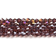 Transparent Electroplate Glass Beads Strands, AB Color Plated, Faceted, Bicone, Medium Purple, 4x4mm, Hole: 0.8mm, about 82~85pcs/strand, 12.01~12.2 inch(30.5~31cm)(EGLA-A039-T4mm-B05)