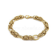 201 Stainless Steel Rings Knot Link Chain Bracelets for Men, Golden, 8-5/8 inch(22cm), Wide: 10mm(BJEW-R313-04G)