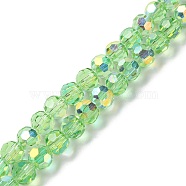 Electroplate Glass Beads Strands, AB Color Plated, Faceted, Rondelle, Light Green, 8x7.3mm, Hole: 1.4mm, about 70pcs/strand, 20.28''(51.5cm)(GLAA-Q099-E01-02)