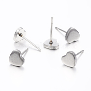 304 Stainless Steel Ear Studs, Hypoallergenic Earrings, Stud Earrings, Heart, Stainless Steel Color, 6x6.5x1.2mm, Pin:0.8mm(X-STAS-I071-17P)