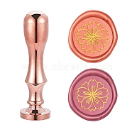DIY Scrapbook, Brass Wax Seal Stamp Flat Round Head and Handle, Rose Gold, Flower Pattern, 25mm(AJEW-WH0147-023)