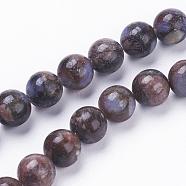 Natural Glaucophane Beads Strands, Round, Saddle Brown, 4mm, Hole: 0.8mm, about 62pcs/strand, 15.3 inch(39cm)(G-F520-39-4mm)