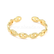 Coffee Bean Chain Shape Cuff Bangle, Brass Open Bangle for Women, Lead Free & Cadmium Free, Real 18K Gold Plated, Inner Diameter: 2-1/4 inch(5.75cm)x1-7/8 inch(4.9cm)(BJEW-I298-29G)