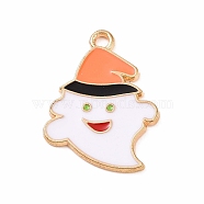 Halloween Alloy Enamel Pendants, Ghost with Hat Charm, Golden, 25x19x1.5mm, Hole: 2mm(ENAM-M055-13G)