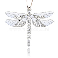 Alloy Enamel Dragonfly Big Pendants, with Crystal Rhinestone, Platinum, White, 57x64x5mm, Hole: 2mm(ENAM-L034-04P)