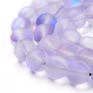 Synthetic Moonstone Beads Strands, Holographic Beads, Dyed, Frosted, Round, Medium Purple, 8mm, Hole: 1mm, about 45~47pcs/strand, 14~15 inch(G-R375-8mm-A19)