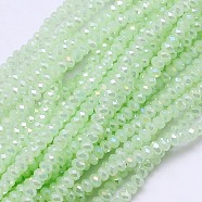 Electroplate Imitation Jade Glass Rondelle Beads Strands, Faceted, AB Color Plated, Light Green, 3.5x2.5~3mm, Hole: 1mm, about 113~115pcs/strand, 32~33cm(EGLA-F049B-01AB)